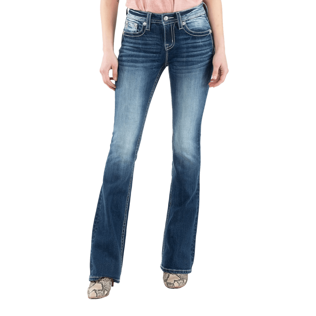 Miss Me Women's Mid Rise Boot Stretch Blue Jeans