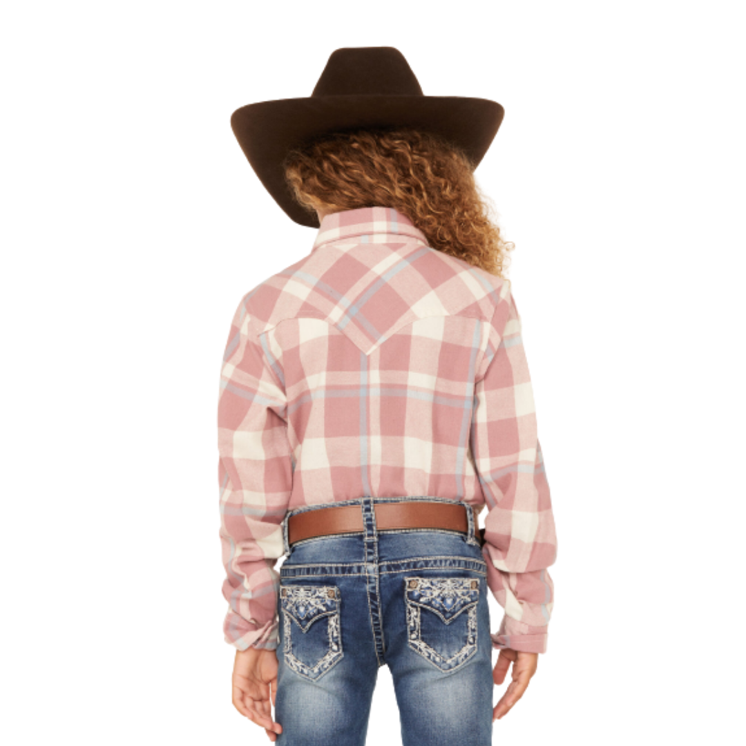 Ely & Walker Youth Girl's Plaid Print Long Sleeve Pearl Snap Pink Shirt