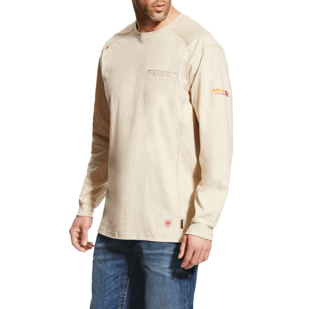 Ariat Men's Flame Resistant Air Crew Long Sleeve Light Brown Shirt