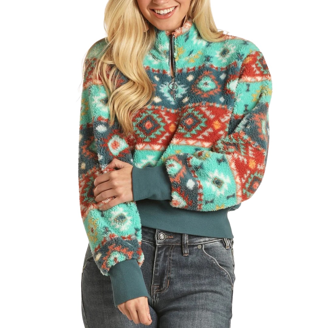 Panhandle Slim Women's Aztec Pullover Turquoise Sweater