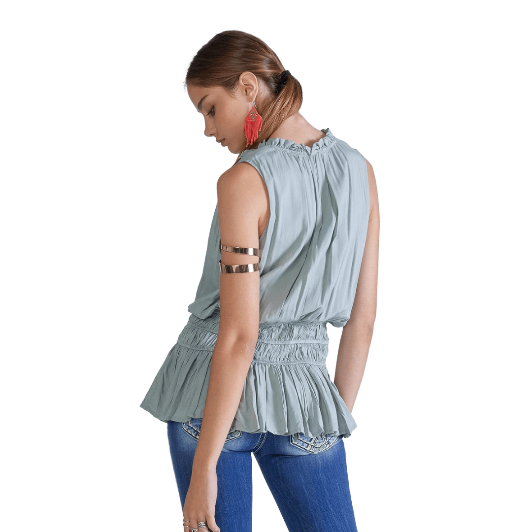 Miss Me Women's Smocked Waist Green Top