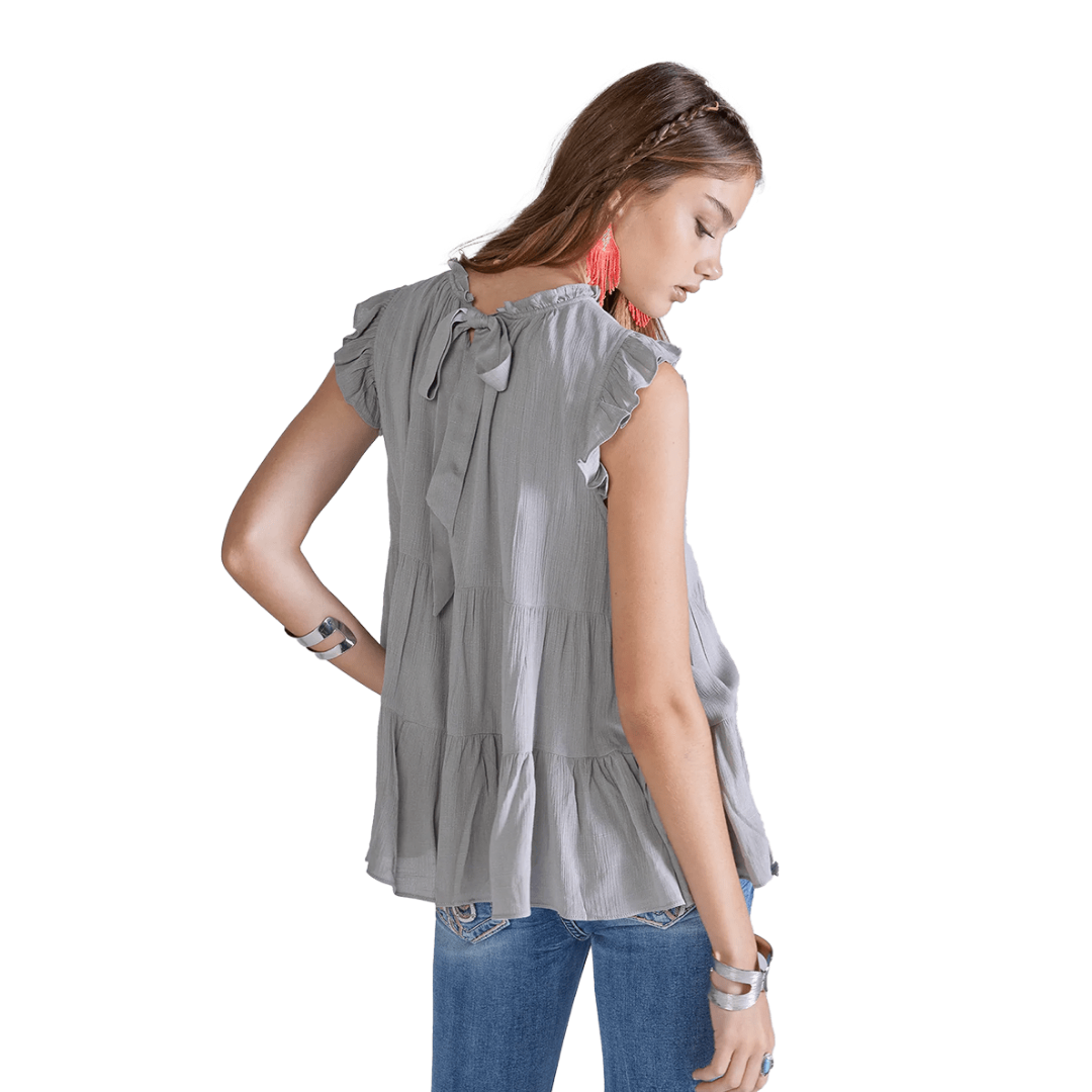 Miss Me Women's Tiered Sleeveless Grey Top
