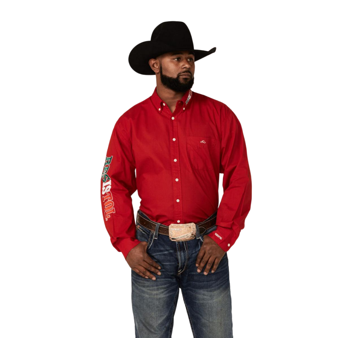 Resistol Men's Mexico Logo Embroidered Long Sleeve Red Shirt