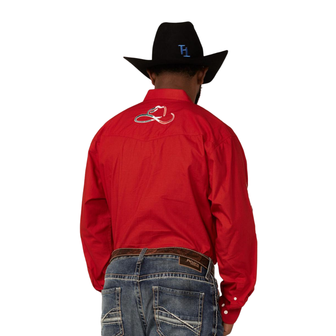 Resistol Men's Mexico Logo Embroidered Long Sleeve Red Shirt