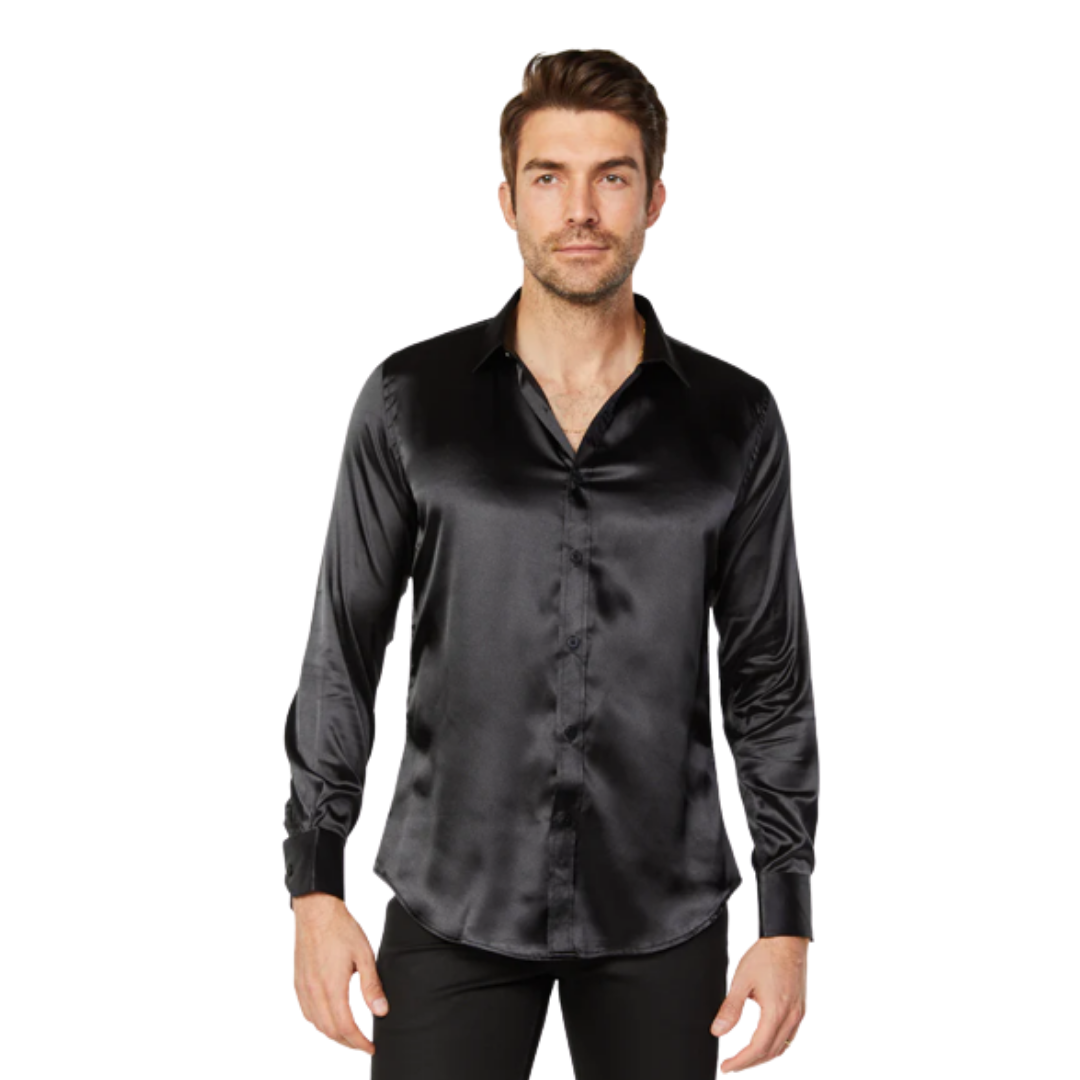 Platini Men's Satin Dress Black Shirt