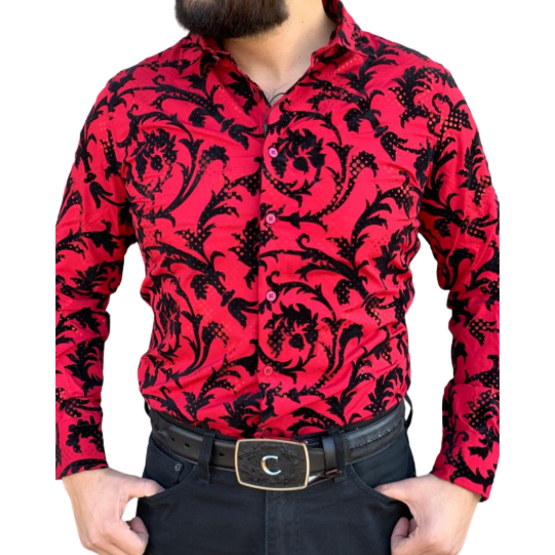 Platini Men’s Guadalajara Wear Digital Button Up Red Shirt
