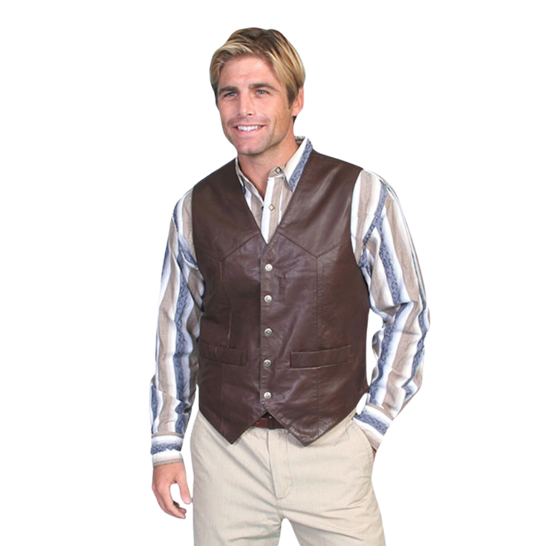 Scully Leathers Men's Soft Lambskin Snap Brown Vest