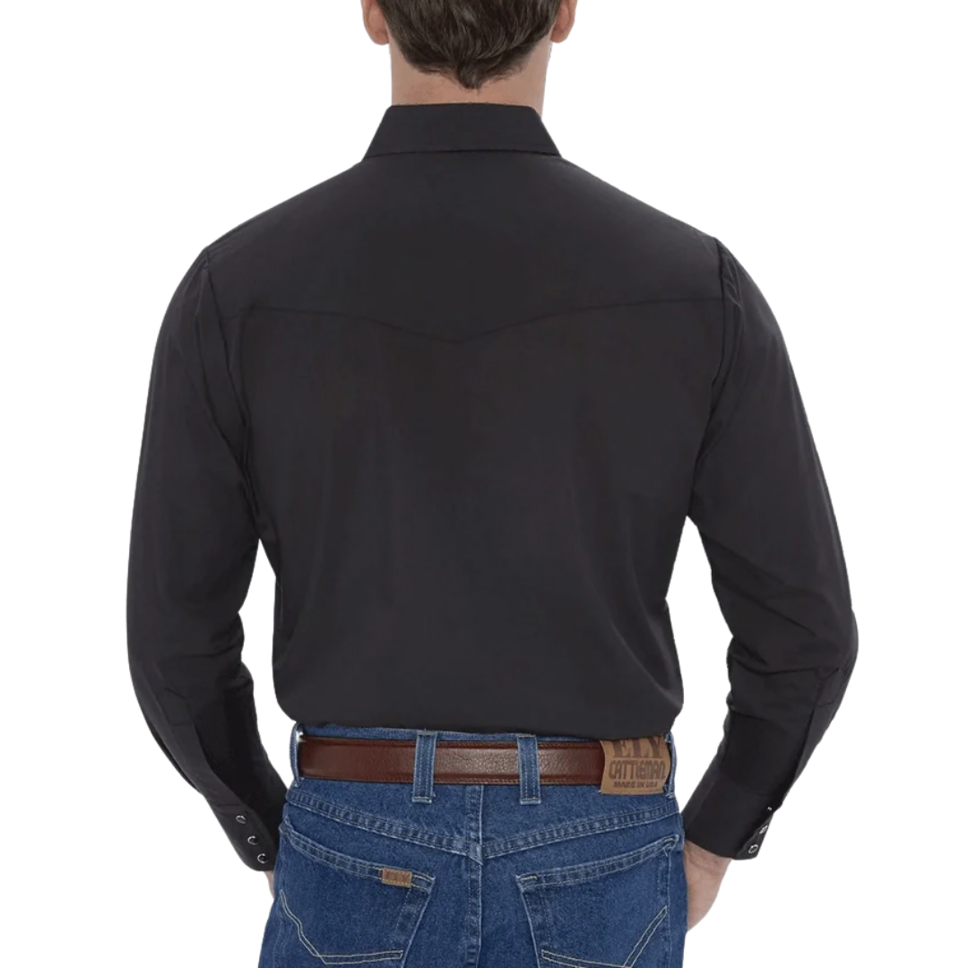 Ely Cattleman Men's Long Sleeve Solid Western Black Shirt