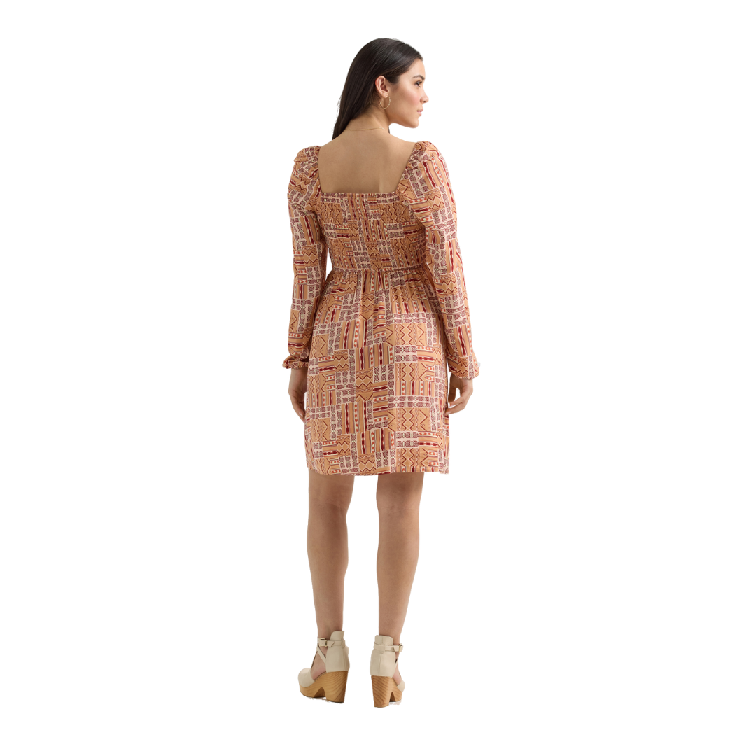 Wrangler Women's Smocked Bodice A-Line Orange Dress
