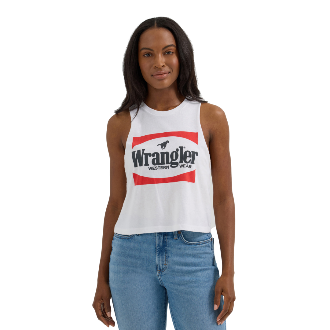 Wrangler Women's Festival Crop Graphic White Tank