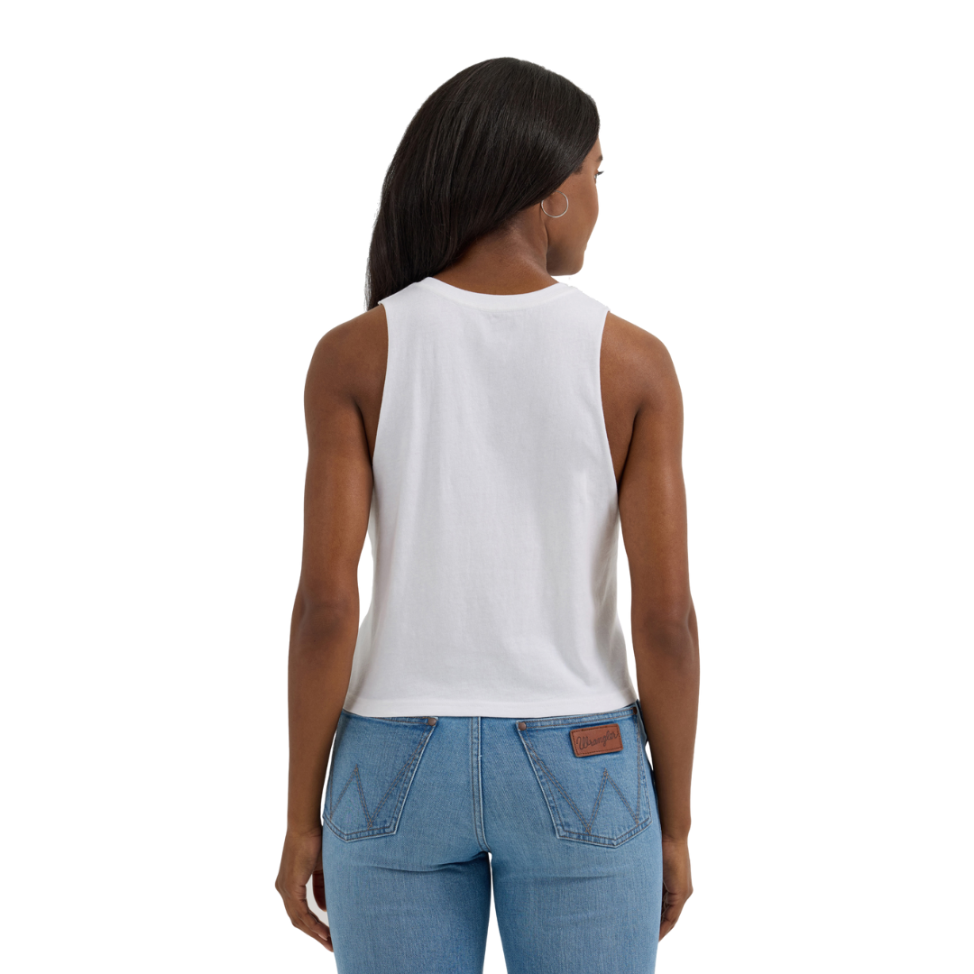 Wrangler Women's Festival Crop Graphic White Tank