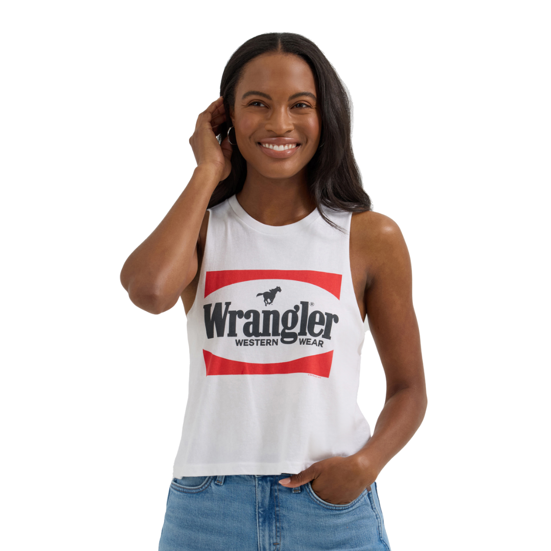 Wrangler Women's Festival Crop Graphic White Tank