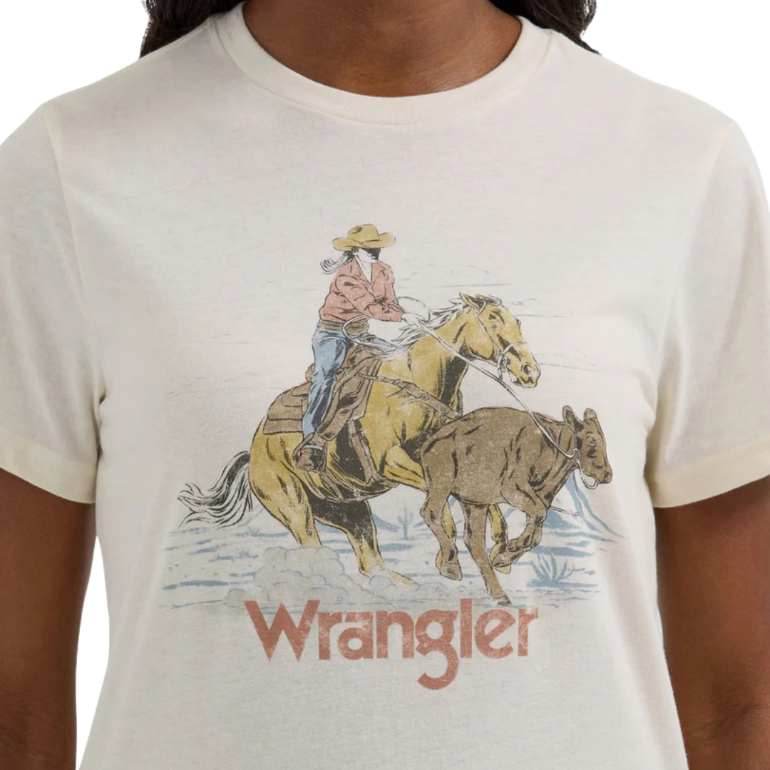 Wrangler Women's Logo Cowboy Regular Fit White Tee Shirt