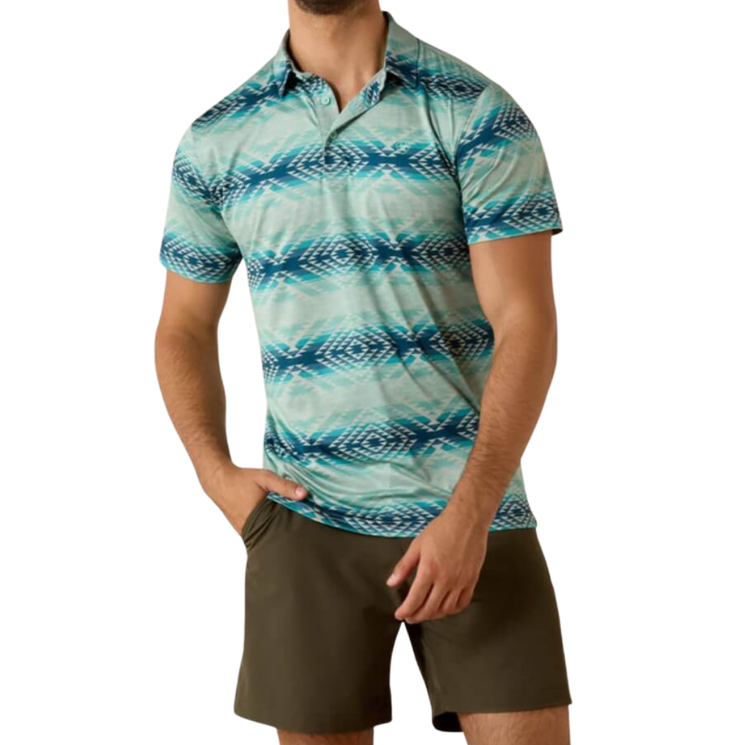 Ariat Men's All Over Heathered Polo Ice Aqua Shirt