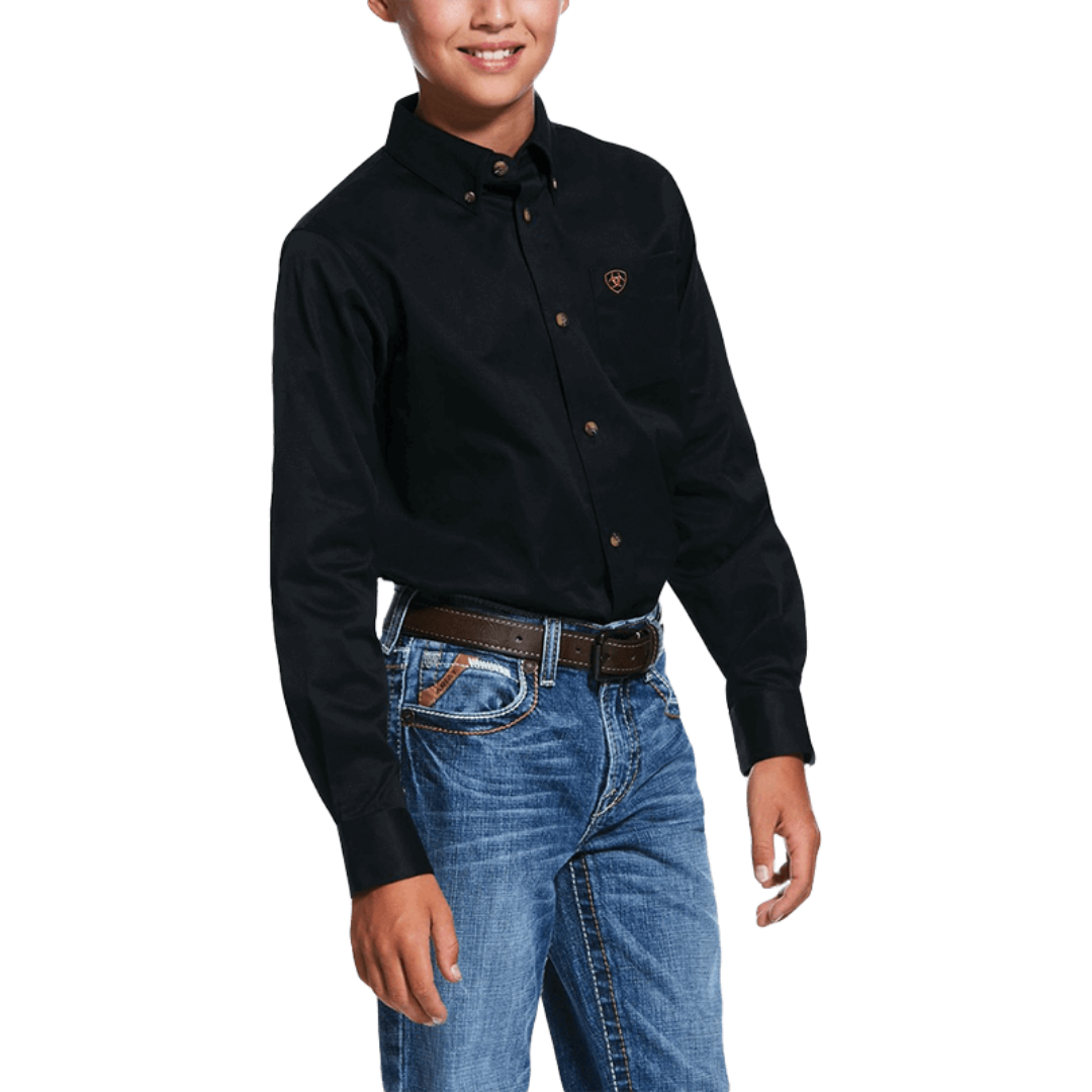 Ariat Youth Boy's Solid Twill Classic Fit Button Up Black Shirt