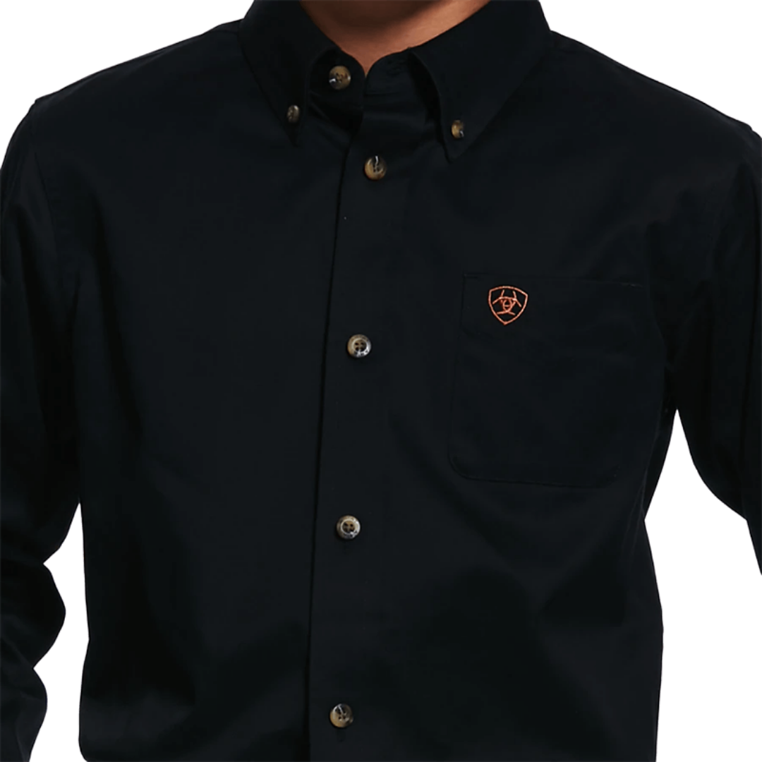 Ariat Youth Boy's Solid Twill Classic Fit Button Up Black Shirt