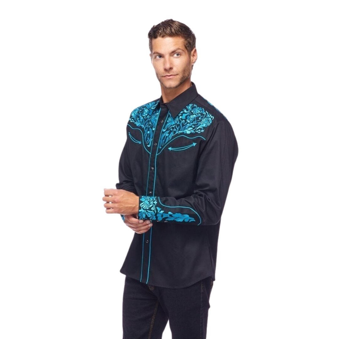 Avalon Men's Western Embroidered Black Shirt
