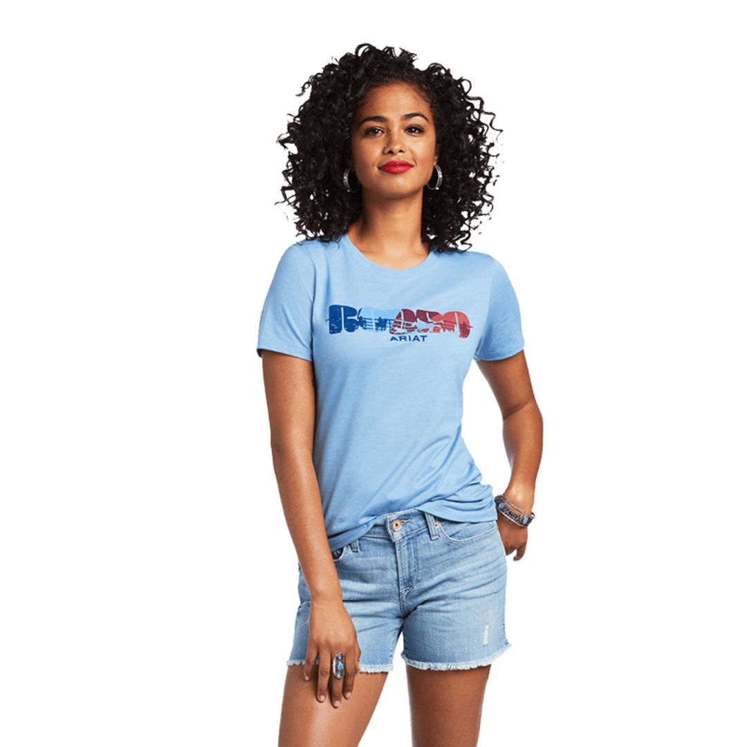 Ariat Women's Rodeo Short Sleeve Heather Light Blue Tee Shirt