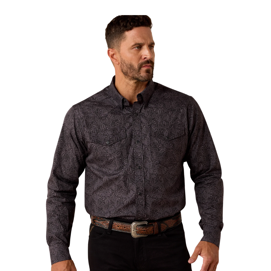 Ariat Men's Fitted Snap Black Paisley Shirt