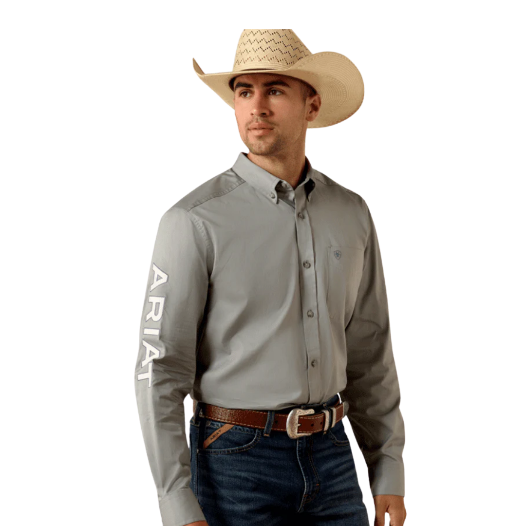 Ariat Men's Team Logo Lightweight Twill Grey Shirt