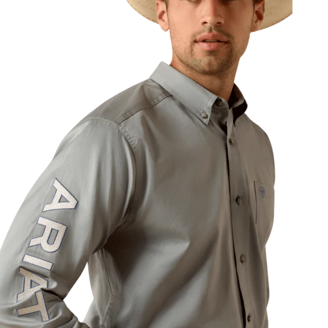 Ariat Men's Team Logo Lightweight Twill Grey Shirt