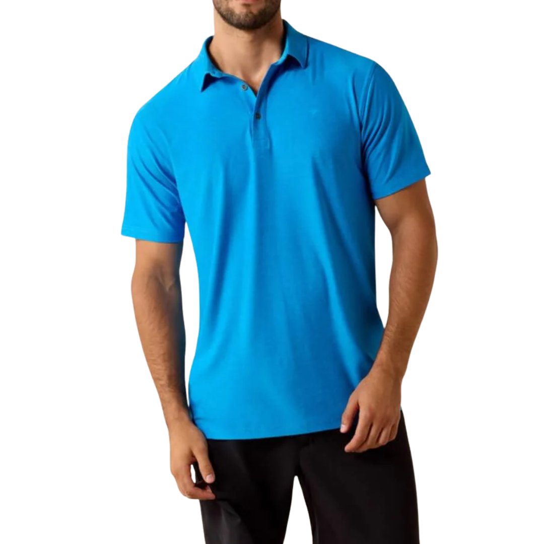 Ariat Men's Charger 2.0 Fitted Polo Ibiza Blue Shirt
