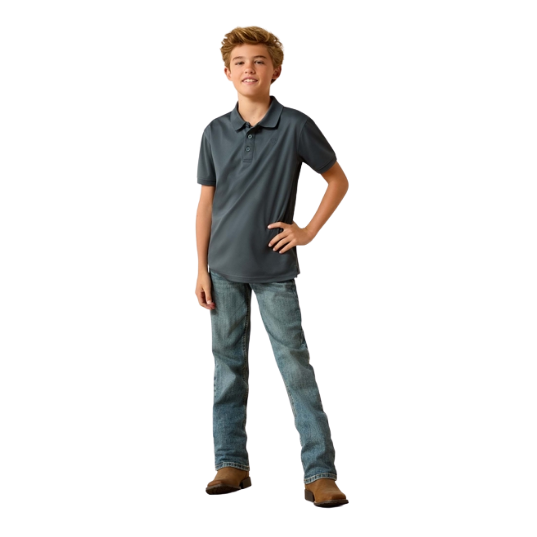Ariat Youth Boy's Tek Polo Dark Slate Polo Grey Shirt