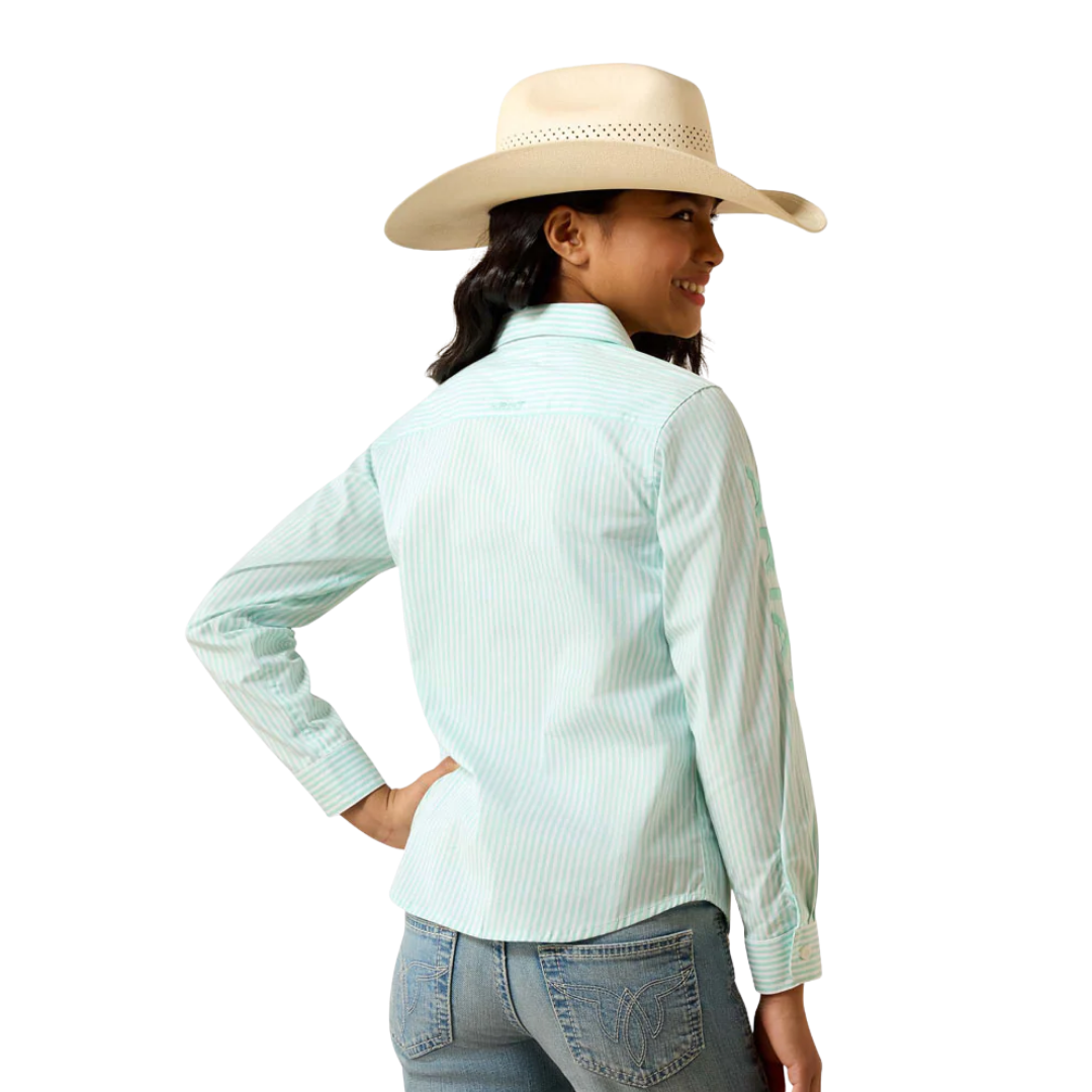 Ariat Youth Girl's Team Kirby Holiday Stripe Green Shirt