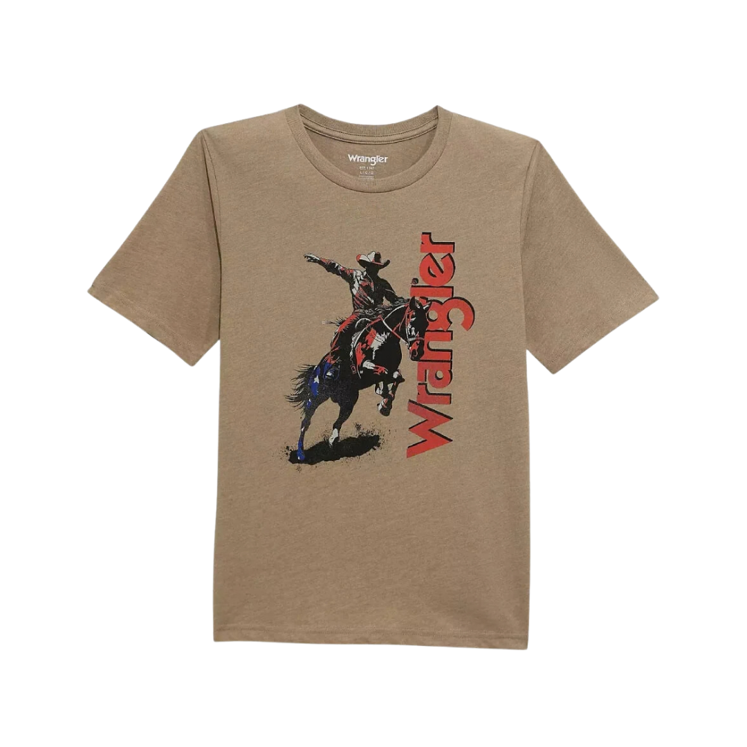 Wrangler Boys Logo Front Graphic Cowboy Tan Shirt