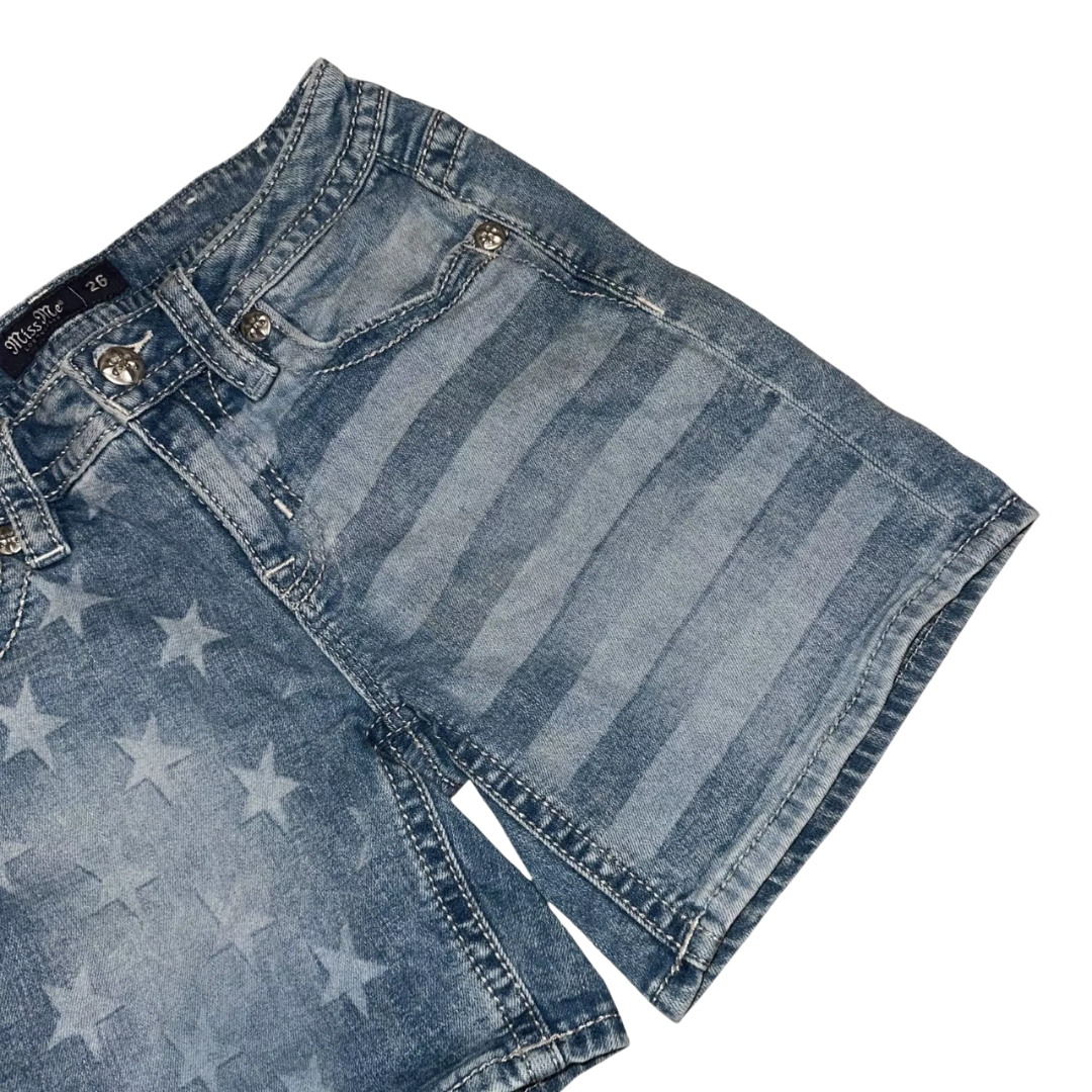 Miss Me Women's Patriotic 26 Stars Stripes Blue Shorts