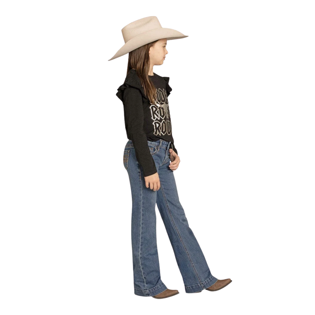 Panhandle Slim Youth Girl's Raised Denim Boot Blue Jeans