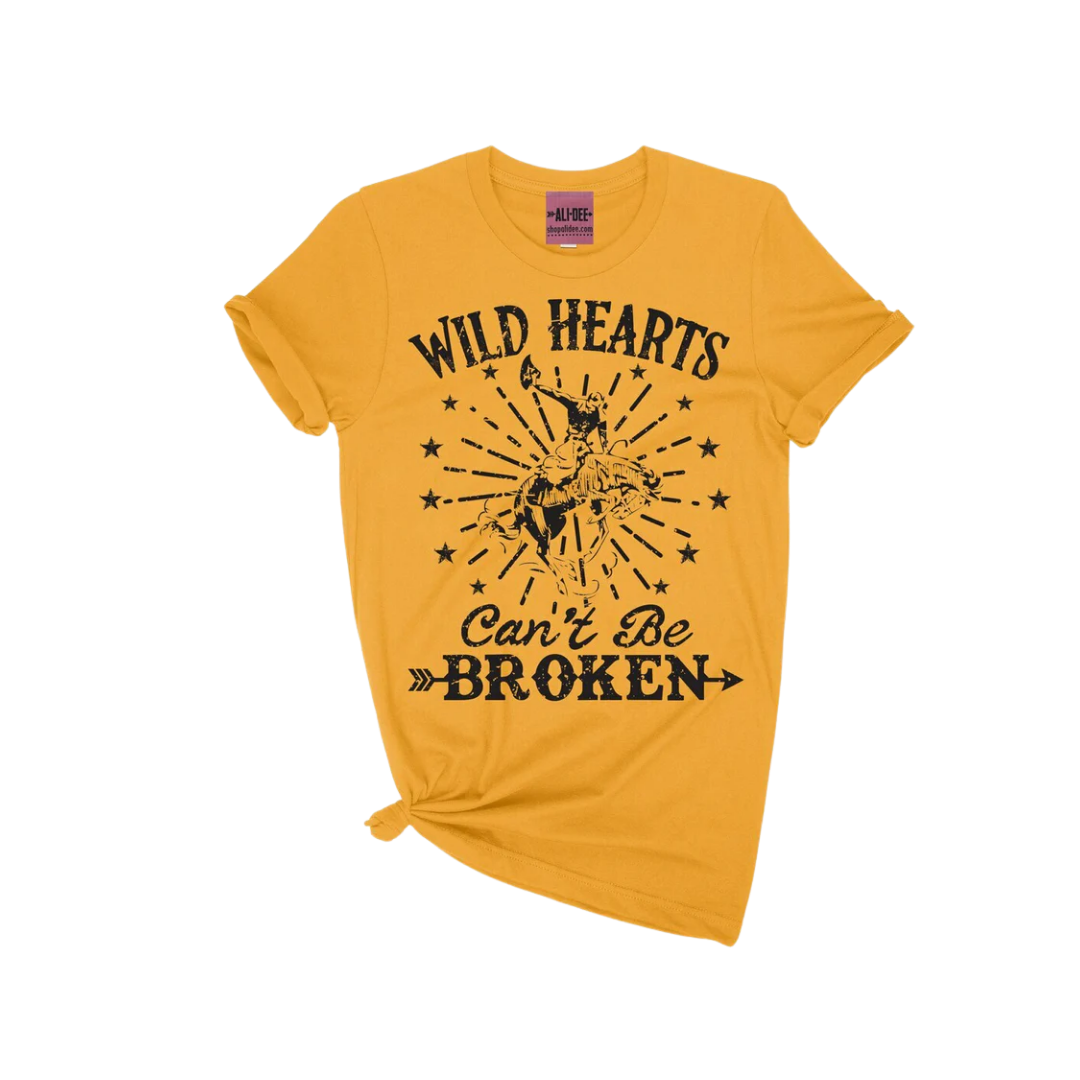 Ali Dee Women's Wild Hearts Can't Be Broken Ginger Yellow Tee Shirt