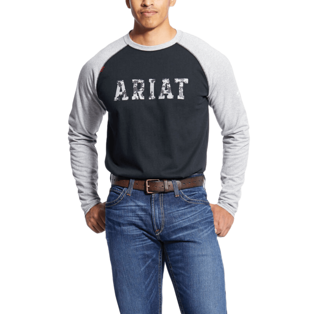 Ariat Men's Navy Usa Flame Resistant Baseball Black Tee Shirt