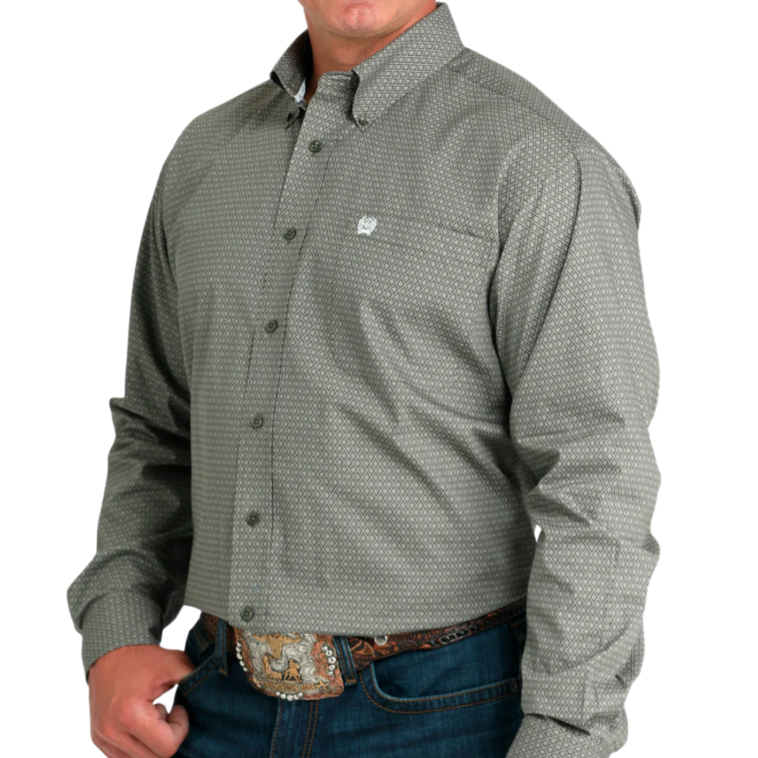 Cinch Men's Print Long Sleeve Olive Shirt