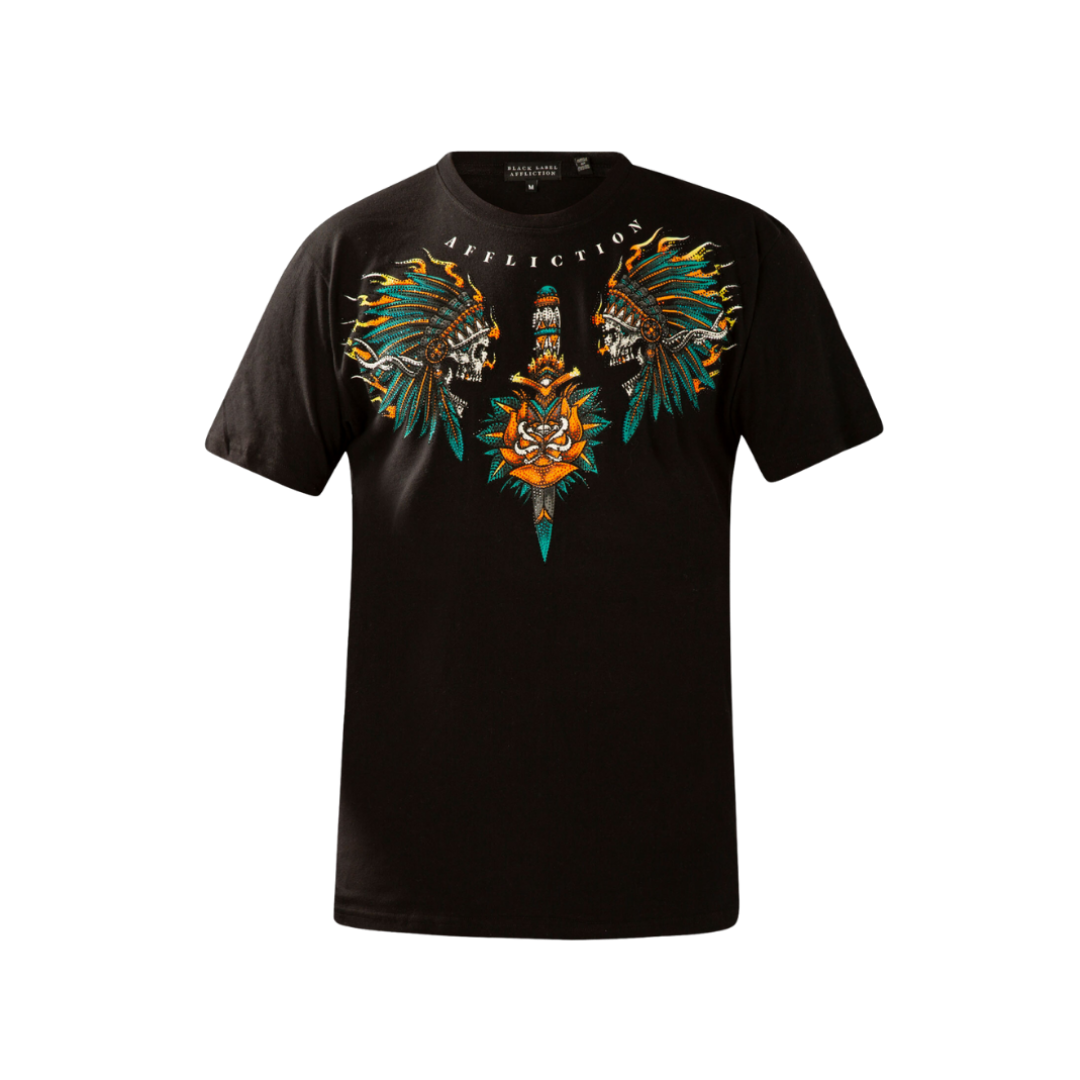 Affliction Men's Fire Breather Crew Neck Short Sleeve Black Tee Shirt