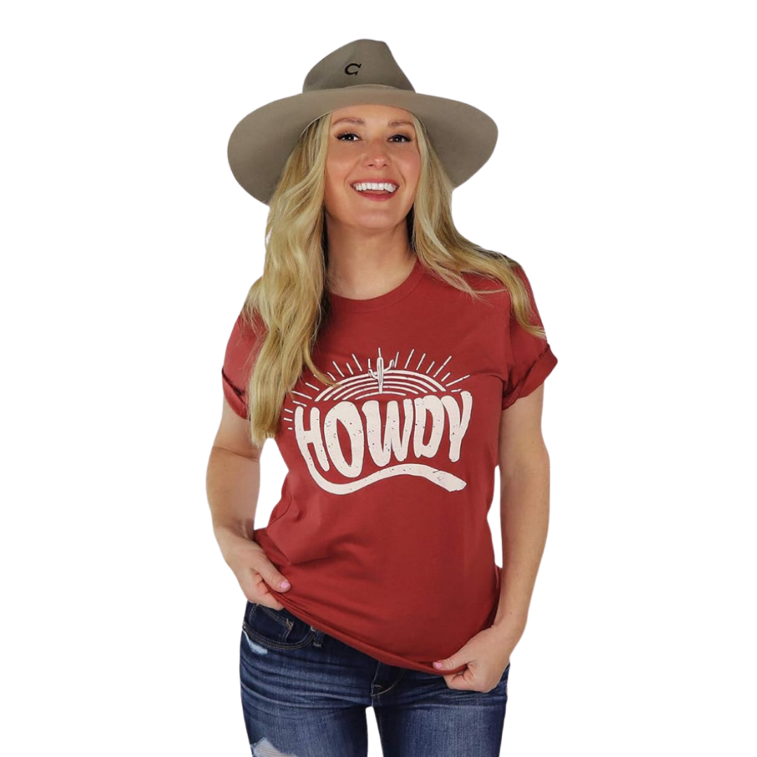 Ali Dee Women's Howdy Sunset Red Tee Shirt