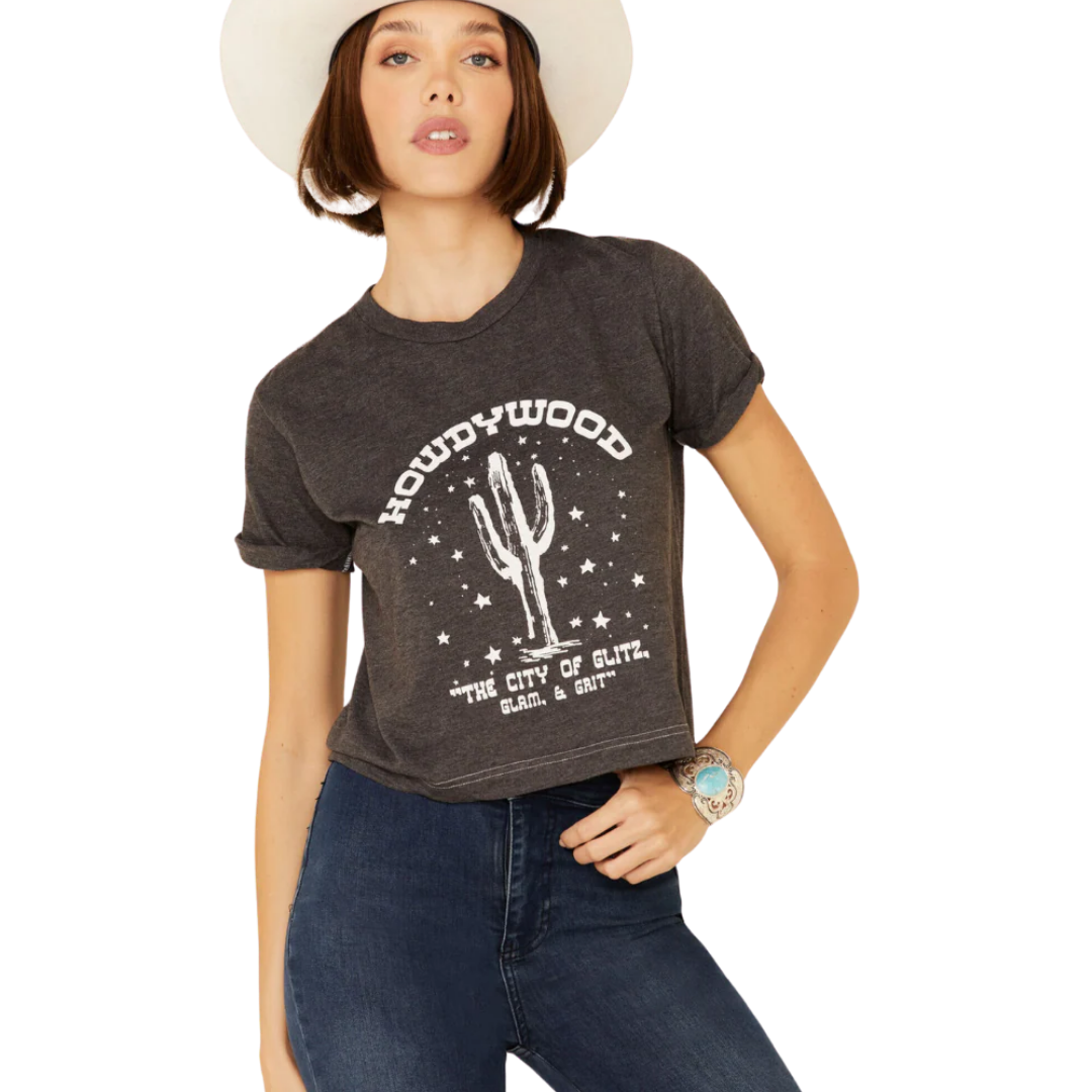 Ali Dee Women's Howdywood Graphic Short Sleeve Grey Tee Shirt