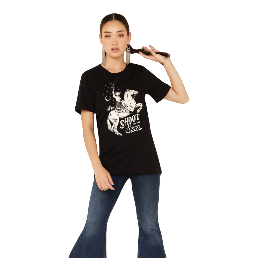 Ali Dee Women's Shoot For Stars Short Sleeve Black Tee Shirt