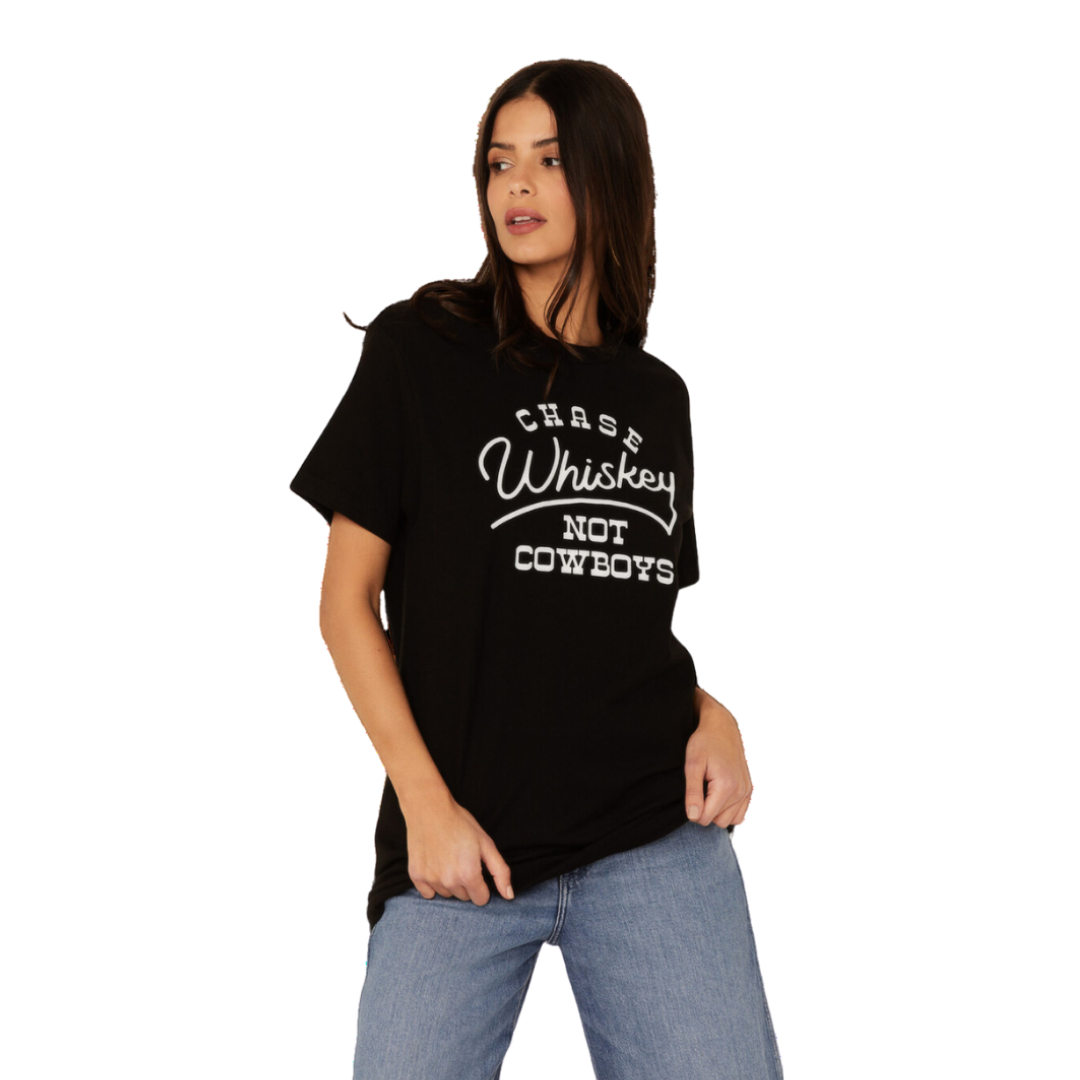 Ali Dee Women's Chase Whiskey Not Cowboys Black Tee Shirt