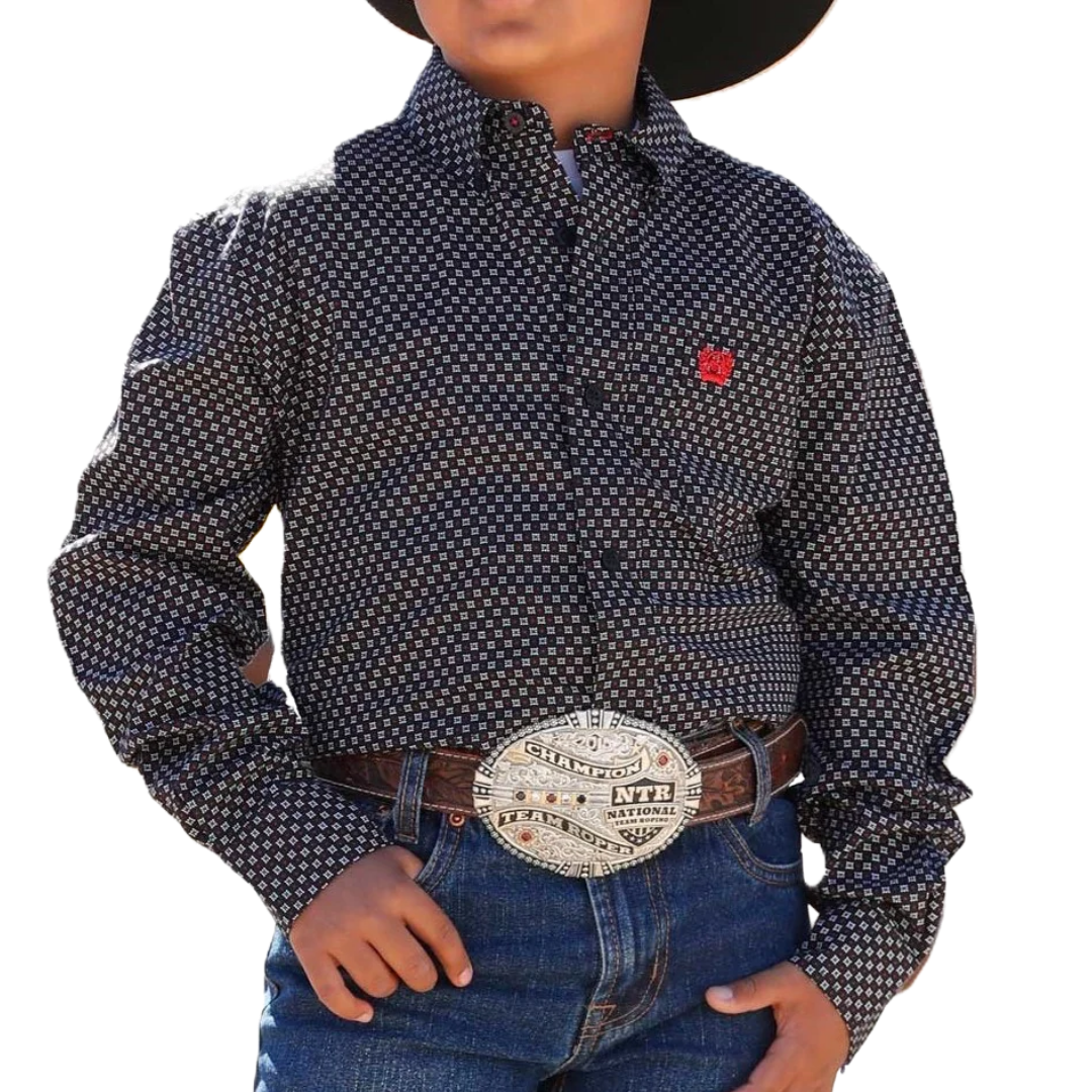 Cinch Youth Boy's Diamond Print Black Shirt