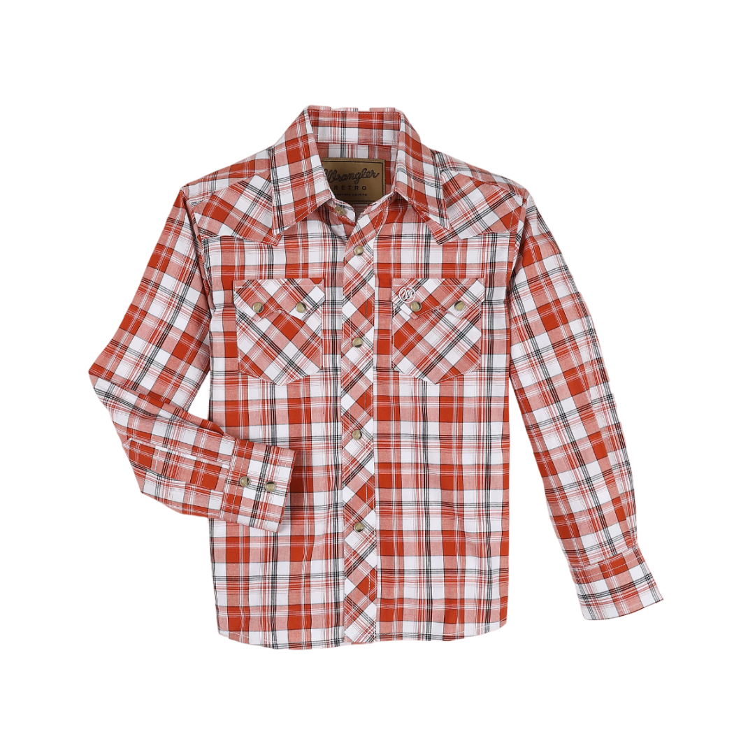 Wrangler Youth Boy's Pumpkin Retro Snap Red Shirt
