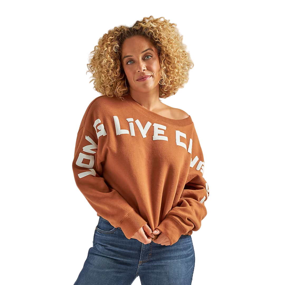 Wrangler Women's Argan Oil Long Live Cowboys Orange Sweater