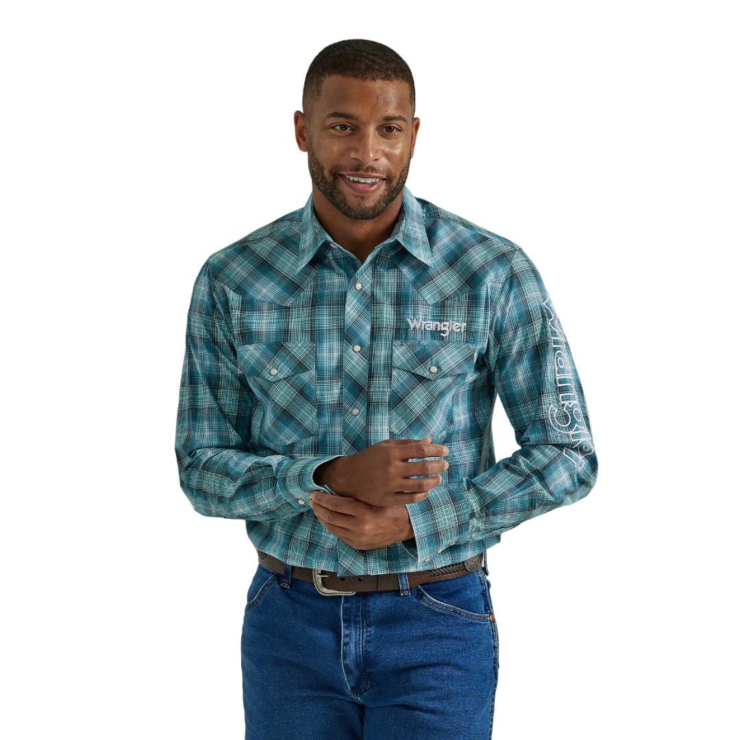 Wrangler Men's Larkspur Western Turquoise Shirt