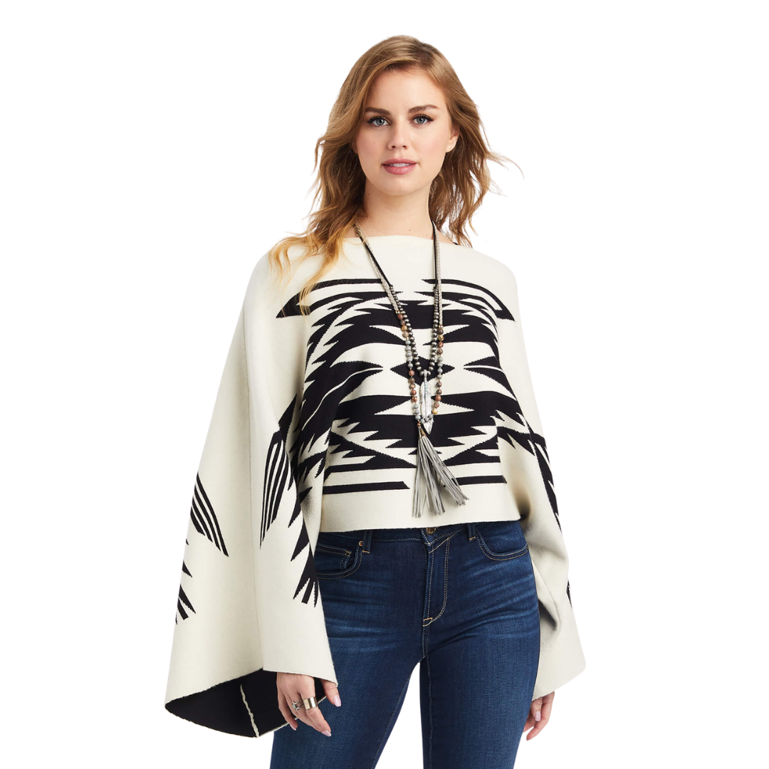 Ariat Women's Intarsia Sweater Chimayo White Poncho