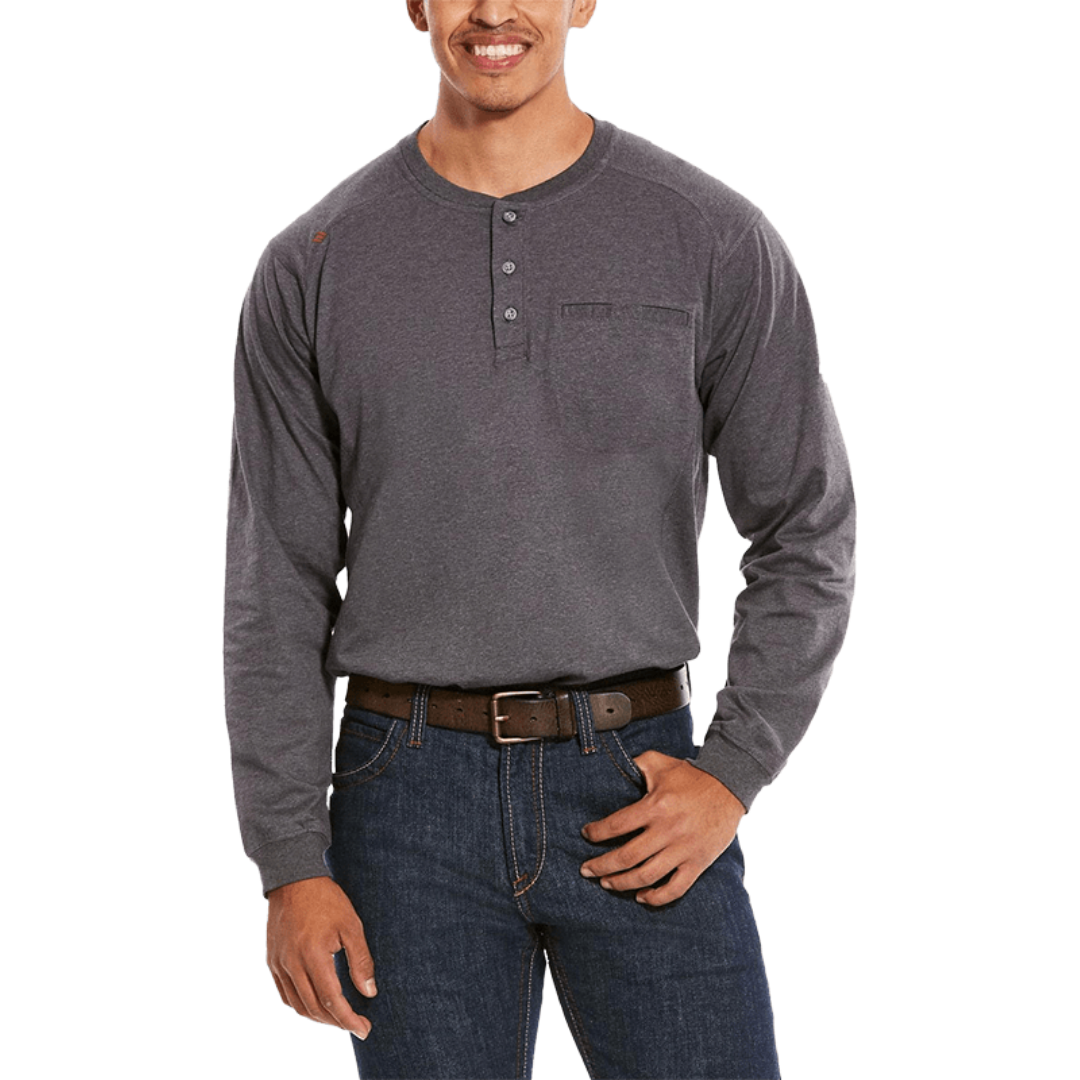 Ariat Men's Flame Resistant Air Henley Top Charcoal Heather Shirt