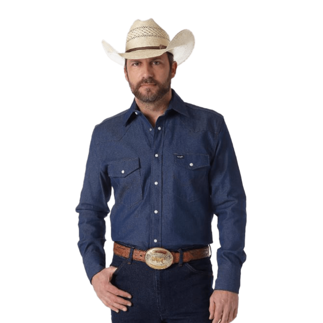 Wrangler Men's Cowboy Cut Denim Work Blue Shirt