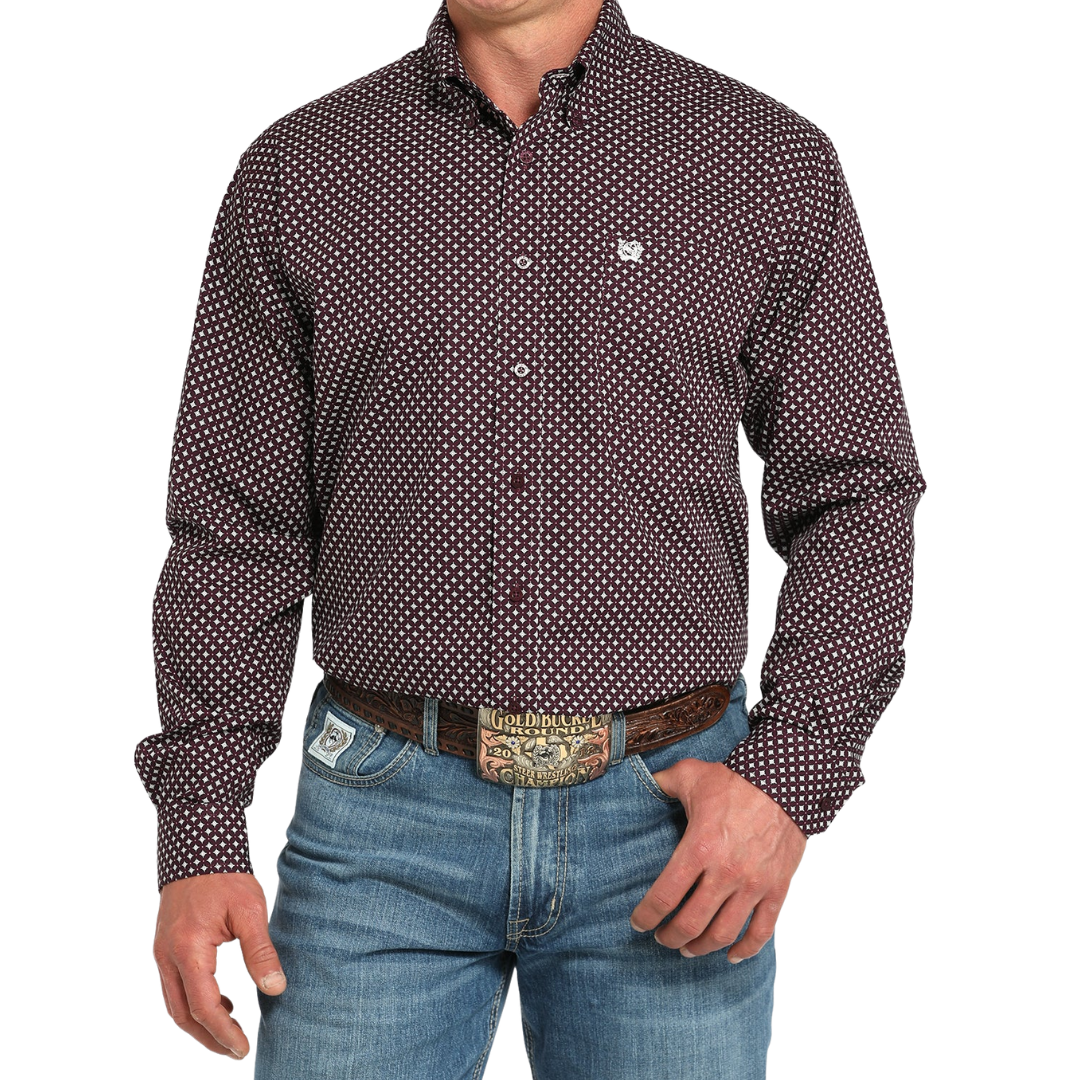 Cinch Men's Diamond Print Button Down Purple Shirt