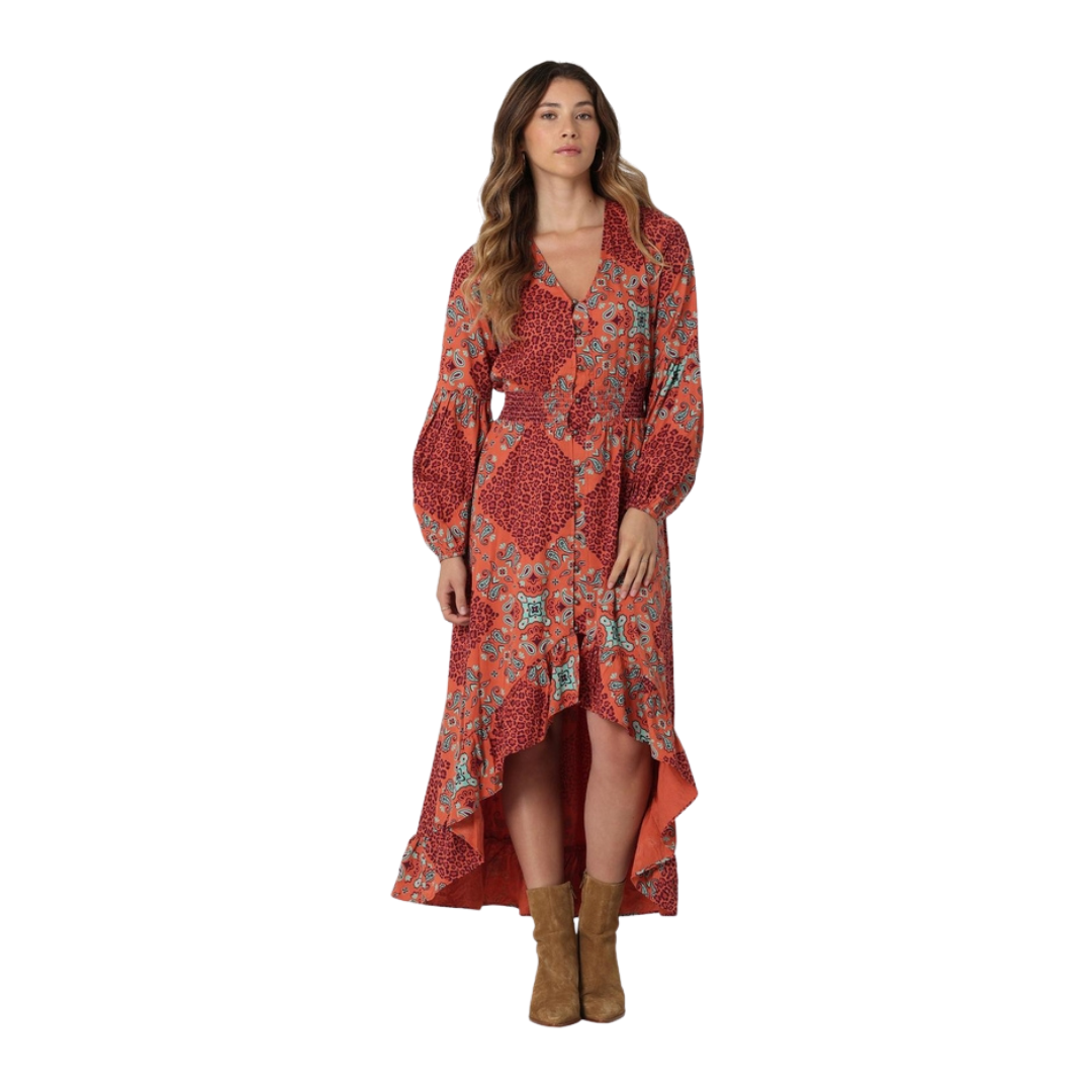 Wrangler Women's Ginger Spice Boho Hem Orange Dress