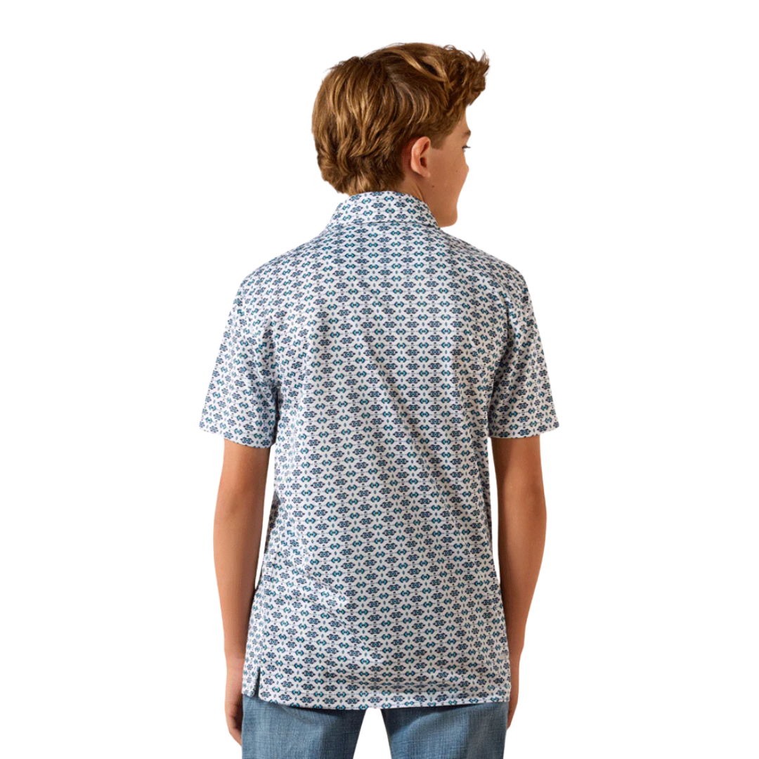 Ariat Youth Boy's All Over Print Polo Space White Shirt