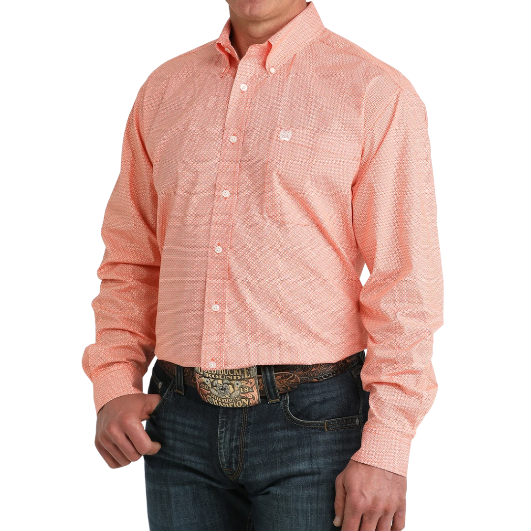 Cinch Men's Geometric Print Orange Shirt